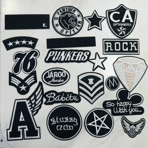 1Pcs Black and white Stars wings Embroidery Patches For Clothing DIY Iron On Patches On Clothes Bag Custom Patch Accessories
