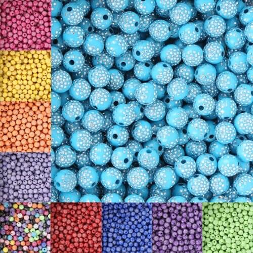 100pcs 8mm Colorful Round Acrylic Beads Rhinestone Charm Beads For Jewelry Making DIY Craft Scrapbook Decoration
