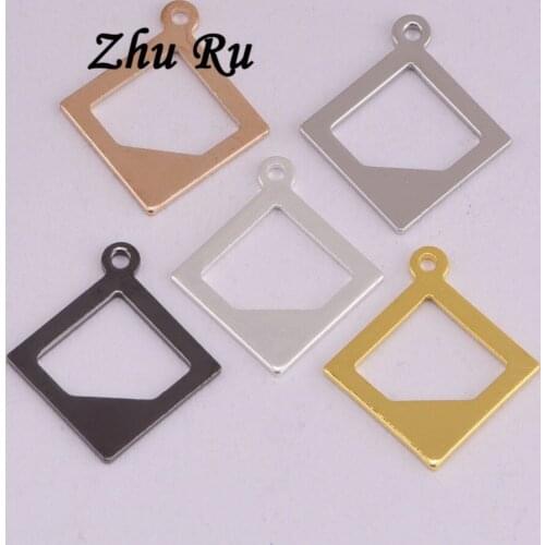 5 color ZHU RU 20pcs 18.6*12mm shiny Hollow quadrilateral square shape charms necklace pendant keychain charm for DIY decoration
