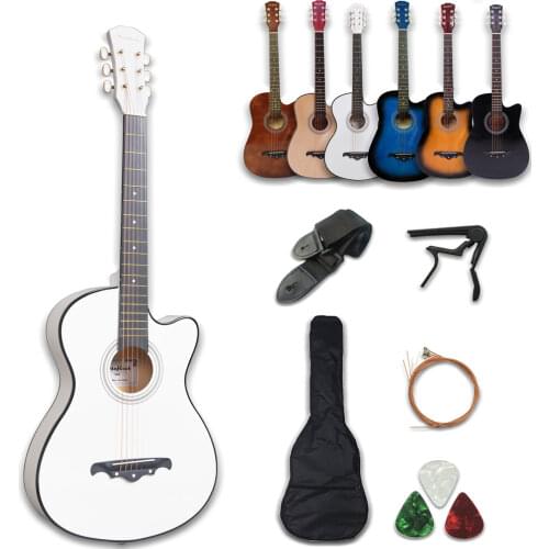 38 Inch Acoustic Guitar Folk Guitar for Beginners 6 Strings Basswood with Sets Black White Wood Brown Guitar AGT16A