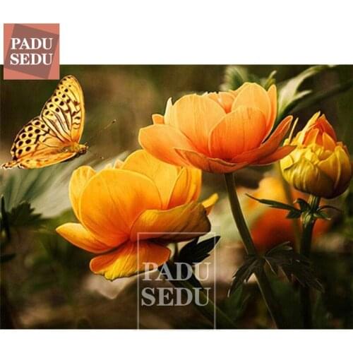 5D Diamond Painting Full Square Flower With Butterfly Picture Mosaic Diamond Beads Patterns Embroidery Cross Stitch Kits Flowers