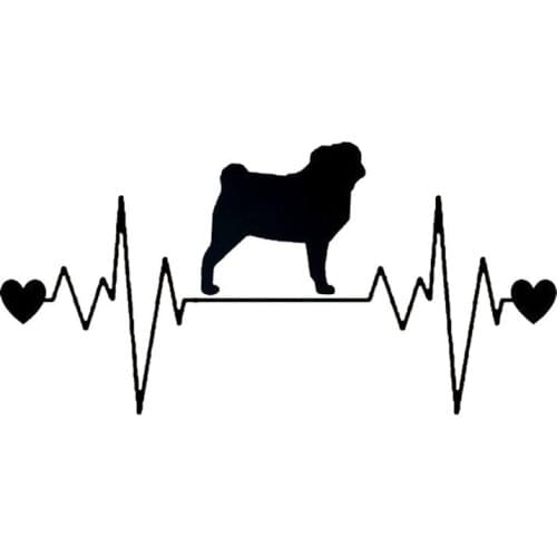 20.3*9.9CM Pug Heartbeat Lifeline Car Stickers Waterproof Vinyl Decal Car Styling Truck Decoration Black/Silver S1-0769