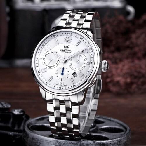 Shanghai brand watch automatic mechanical watch leisure business multi-function chronograph waterproof mens watch SH9001