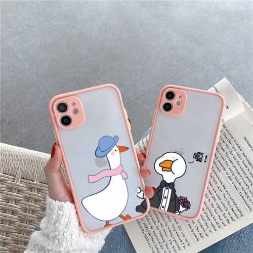Funny Creative Animal Duck Phone Case For iPhone 12 11 Mini Pro XR XS Max 7 8 Plus X Matte transparent Pink Back Cover
