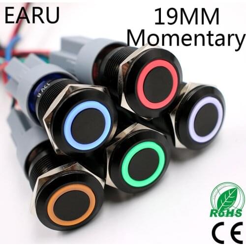 19mm Alumina Black Waterproof Momentary without no Fixation Metal Doorbell Push Button Switch LED Car Auto Engine Start PC Power