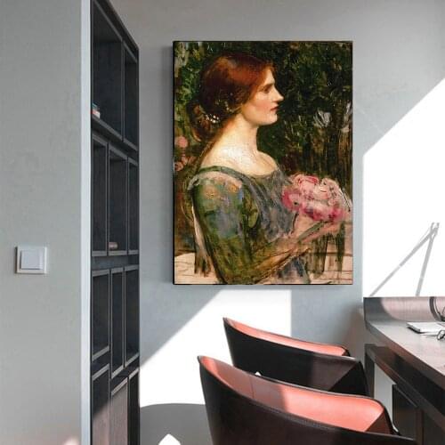 Citon William Waterhouse《The Bouquet》Canvas Art Oil Painting Artwork Poster Picture Wall Decor Home Living room Decoration