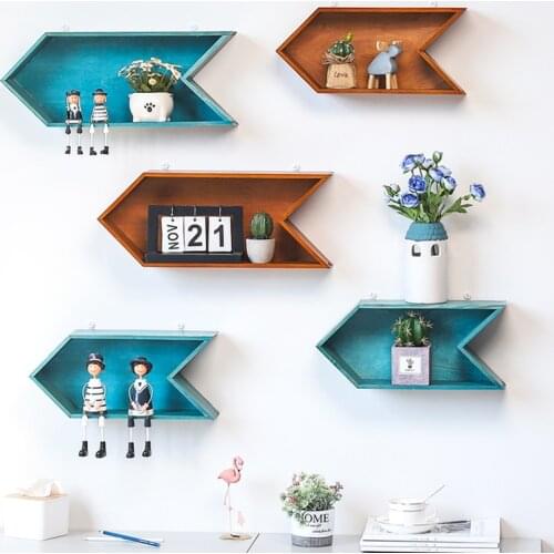 Wood Wall Shelf Retro Vintage Storage Rack Hanging Storage Holder Arrow Shaped Wall Shelves Home Decoration Storage Organizer