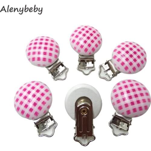 Wooden Soother Clip Nursing Perforated Printed pattern Pacifier Clip Chewable Teething Diy Dummy Clip Holder Chain Baby Teether