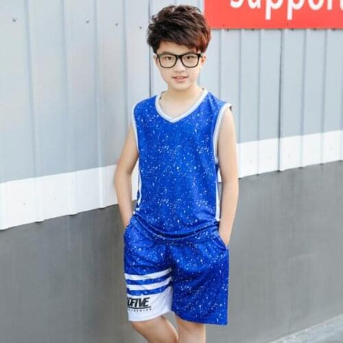 Kids Basketball Sets Boys Blank Basketball Jerseys Youth Sports Kits Children Running Uniforms V-Neck Can Customized Name And No