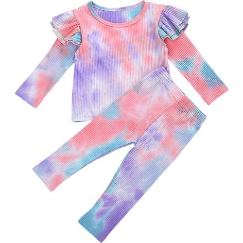1-5T Toddler Kid Baby Girl Clothes set Long Sleeve T Shirt Top and pants suit Elegant Cute Sweet Fashion Tie Dye Gradient Outfit
