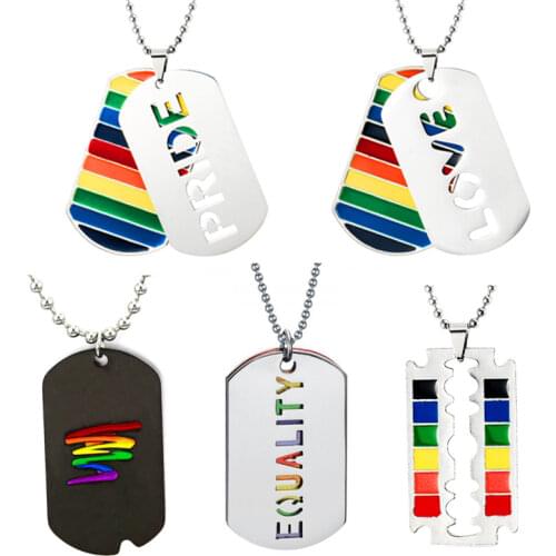 Lesbian Gay Pride Love Rainbow Necklace LGBT Double Layer Tag Pendant Necklaces For Men Women Hip Hop Jewelry