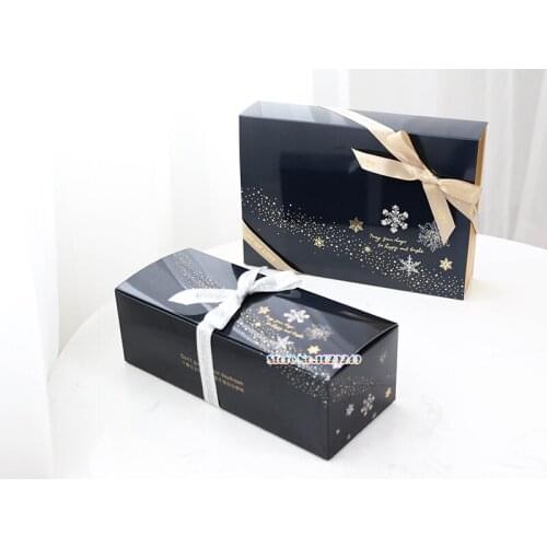 Hot Stamping Christmas Black Macaron Box Cupcake Gift Bakery Macaron Pastry Cookies Packaging Paper Boxes 100pcs/lot