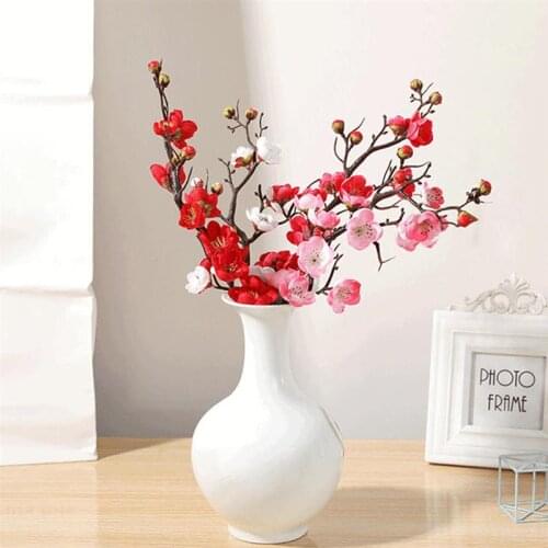 1 Pcs Artificial Flower Lifelike Plum Blossom Decor For Wedding Party Living Room Long Bouquet Fake Flowers Decoration Supplies