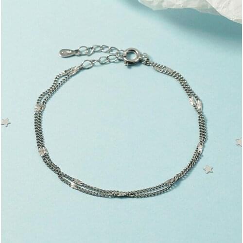 KOFSAC 925 Sterling Silver Simple Two Chain Flower Bracelet For Women Fashion New Bangles Jewelry Lady Engagement Accessories