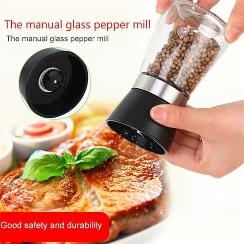 1PCS Fashion Stainless Steel Mill Glass Body Spice Salt and Pepper Grinder Kitchen Accessories Cooking Tool Portable