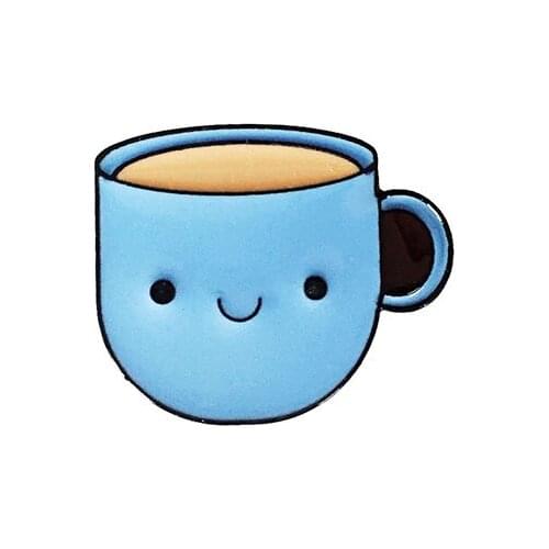 Blue Smiley Coffee Cup Teacup Metal Enamel Brooch Cute Fashion Cup Badge Pin Sweet Trendy Costume Backpack Jewelry Accessories