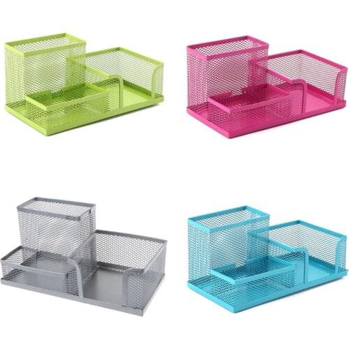 Metal Mesh Desk Organizer Pen Pencil Storage Holder with 3 Compartments for Home Office Students Supplies Accessories