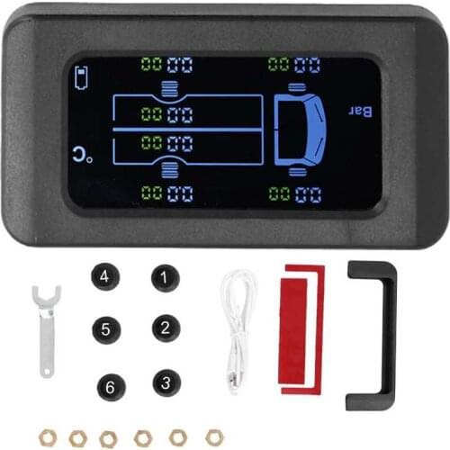Universal Tire Pressure Monitor Solar USB Charging 0-8.5bar 122PSI Truck TPMS with 6 External Sensors ABS