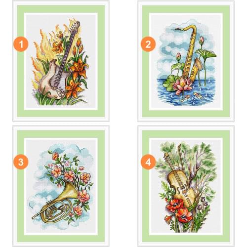 Cross Stitch Kit C1510 Flower And Musical Instrument Four Precision Printing Fishxx Hand Sewing