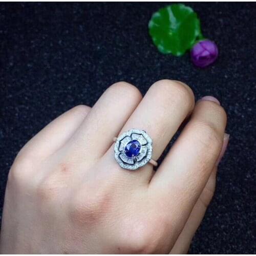 Natural real blue sapphire ring 925 sterling silver Fine handworked jewelry Finger rings 5*7mm