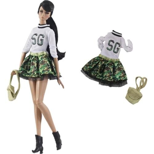 NK 1 Set Doll Fashion Skirt White Shirt Mini Skirt +Casual Bag Fashion Clothes For Barbie Doll Accessories Kids Toy 6X