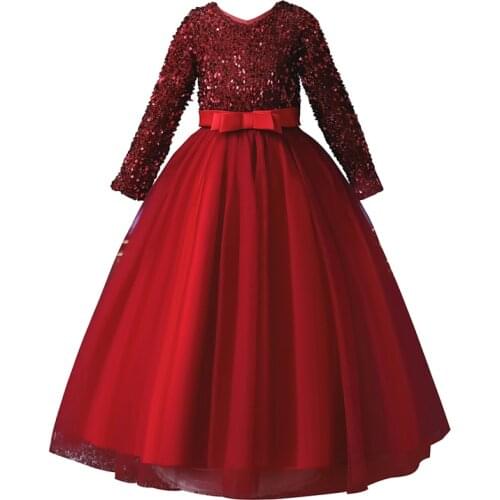 Easter 2021 Spring Autumn New Long-sleeve Childrens Dresses For Girls Princess Dresses Little Girl Long Sequin Evening Dresses