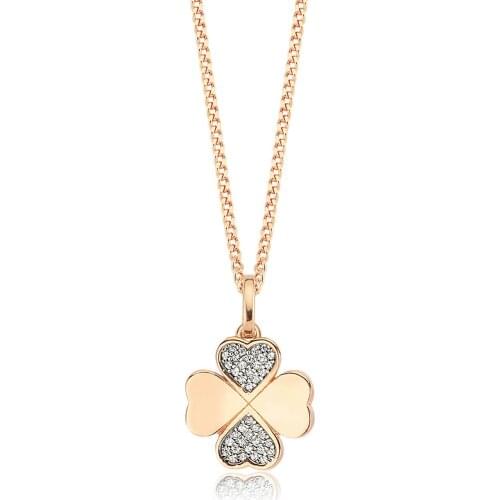 Valori Jewels Four Leaf Clover, Zirconia White Gemstone, Rose Gold Plated, Sterling Silver Charm Necklace