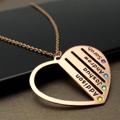 Personalized Family Name Necklace Gift for Mom Grandma Birthstone Nameplate Jewelry Heart Engraved Name Pendant