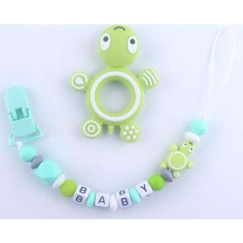 Personalized Name Baby Pacifier Clip Silicone Tortoise Dummy Chain Baby Rattle Teething Soother Pacifier Holder Baby Shower Gift