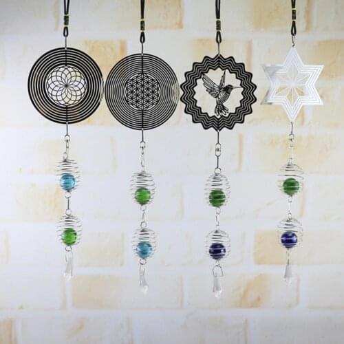 Retro Metal Hanging Wind Chime DIY Rotating Wind Chimes Ornament Pendant With Spiral Tail Ball Crafts Home Decorations