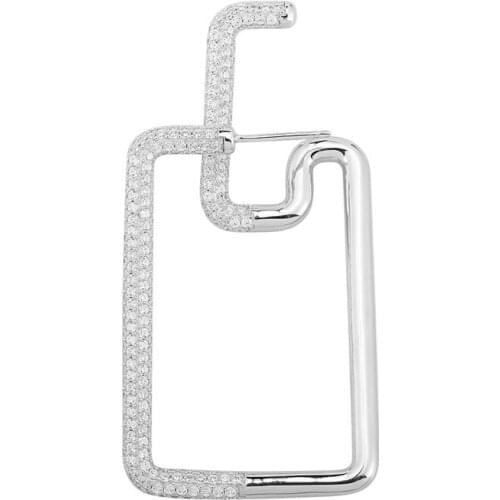 SOELLE New Fashion Real 925 Sterling Silver White Mono Rectangle Earring with Geometric Cuff Pave Zirconia 1pc for Women Jewelry