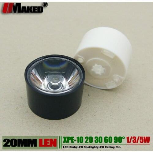 UMAKED 20MM XPE LED Lens 1W 3W 5W XPL XTE light len Angle 10 20 30 60 90 PMMA Smooth face with Bracket holder For led flashlight