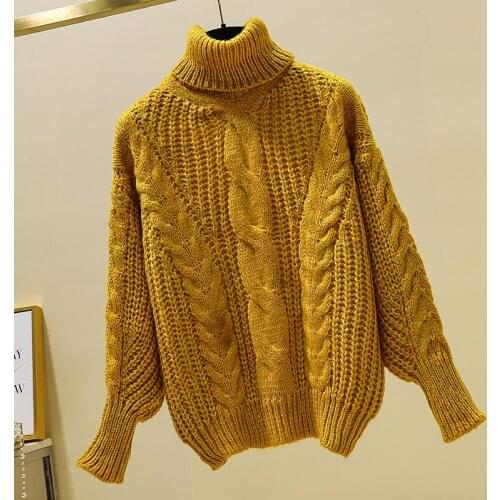 2021 Autumn Winter Women Turtleneck Sweater Loose Oversized Elegant Warm Knitted Pullovers Fashion Solid Tops Knitwear Jumper