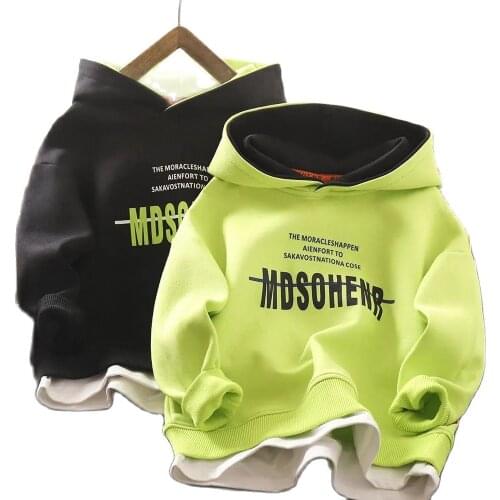 Spring & Autumn Cotton Blend Boy Hoodie New 2021 Korean Version Fashion Fake Two Coat Casual Print Sports Childrens Clothing