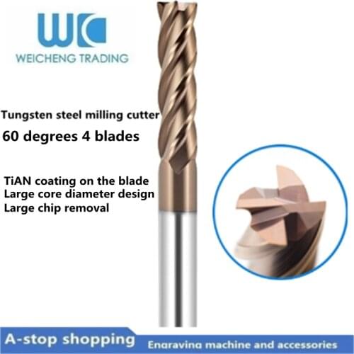 60 degree 4-blade tungsten steel milling cutter, four-blade carbide end mill, CNC tool, stainless steel special milling cutter