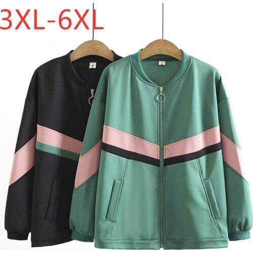 New 2021 Ladies Spring Autumn Plus Size Jacket For Women Large Long Sleeve Loose Cotton Green Pocket Zipper Coat 3XL 4XL 5XL 6XL