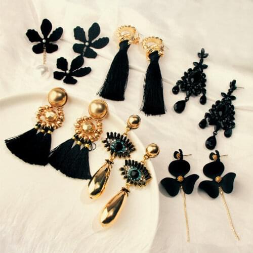 Flatfoosie Bohemian Tassel Fringe Earrings For Women Geometric Crystal Hanging Drop Earrings Statement Ethnic Jewelry