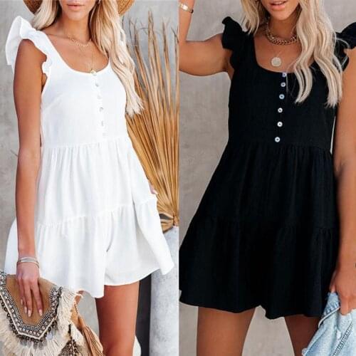 Ladies S-5XL Square collar Ruffled Pullover Harajuku Sleeveless Open Back Jumpsuit Female Casual Loose Stitching Jumpsuit Shorts