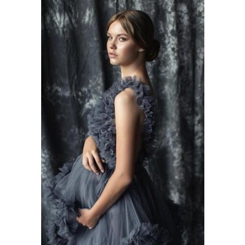 Woman 2021 Maternity Dress Tiered Ruffled Maternity Gown for Photoshoot Boudoir Lingerie Tulle Bathrobe Nightwear Babydoll Robe