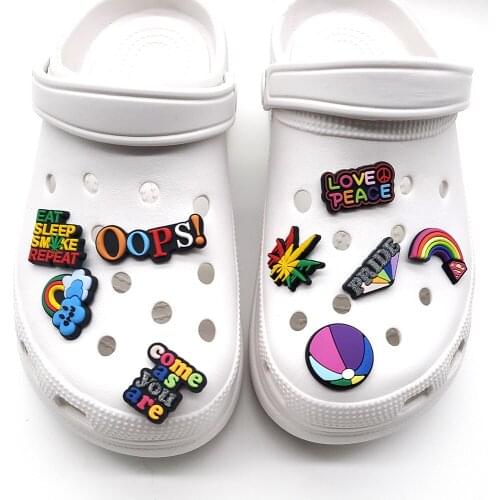 1pc Rainbow Spirit Words Shoe Charms Buckles Croc Jibz DecorationFor Garden Sandals Shoe Accessories Friends Gathering Gifts