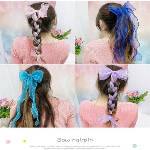 1PCS New Womens Girls Bow Hair Accessories Hairpins Childrens Braided Hair Headdresses Little Korean Ponytail Streamers