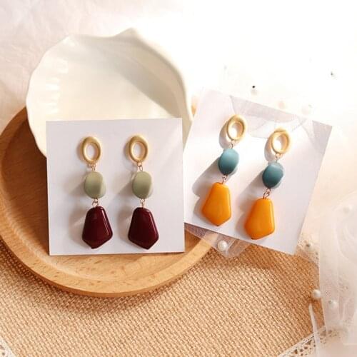 2021 Summer Trend Big Irregular Acrylic Handmade Bohe Statement Clip on Earrings for Charm Woman Non Pierced Ear Clips Jewelry