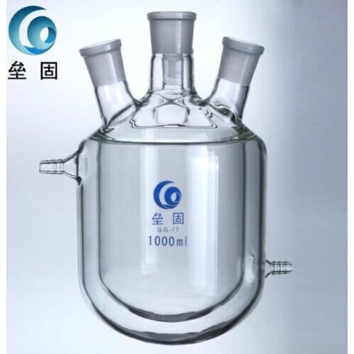 4-Necks Glass Jacketed Flask Reactor Vessel Double Layer 1000ml