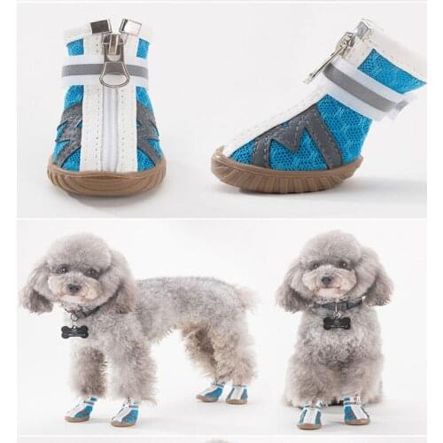 4pcs Zipper Casual Anti-Slip Small Dog Shoes Cute Pet Shoes Spring Summer Breathable Soft Mesh Sandals Candy Colors Sneakers