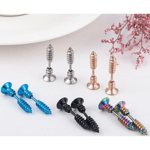 5 Colors Stud Earrings1 Pair Punk Style Stainless Steel Men Women Ear Jewelry Rock Gothic Unisex Piercing Earring Wholesale