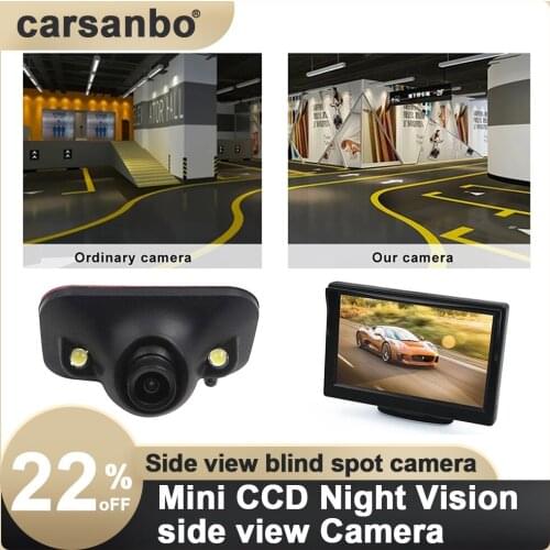Wireless button side view blind zone system with 5 inch bracket display side view camera Mini CCD Night Vision side view Camera