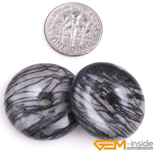 25mm 30mm 40mm Natural Black Picasso Jaspers Stone Ring Circle Donuts Beads Loose Bead For Jewelry Making Wholesale
