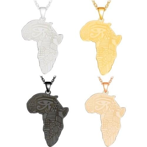 FOXCRAFT Stainless Steel Necklace for Women/Men Pendant Africa map pendant Wholesale Hiphop Statement Fashion Jewelry