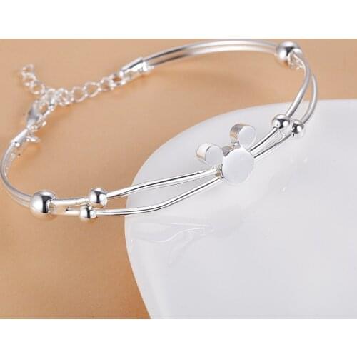 Hot 925 Sterling Silver fine Small Mickey bangles Bracelets for Women adjustable Jewelry Fashion Party wedding Holiday gifts