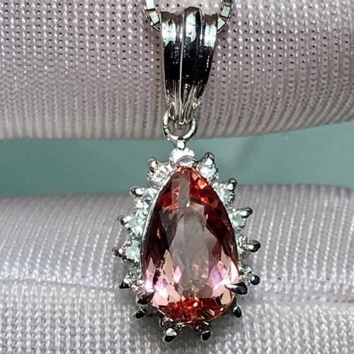 Fine Jewelry Real Pt900 Platinum Gold 100% Natural Topaz Gemstones 1.42ct Female Diamond Gemstones Diamonds Pendants Necklaces